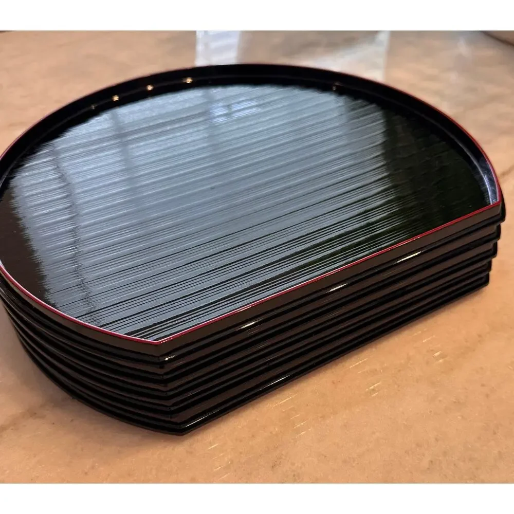 Japanese Reversible Half-Moon Lacquerware Serving Trays – Set of 5
